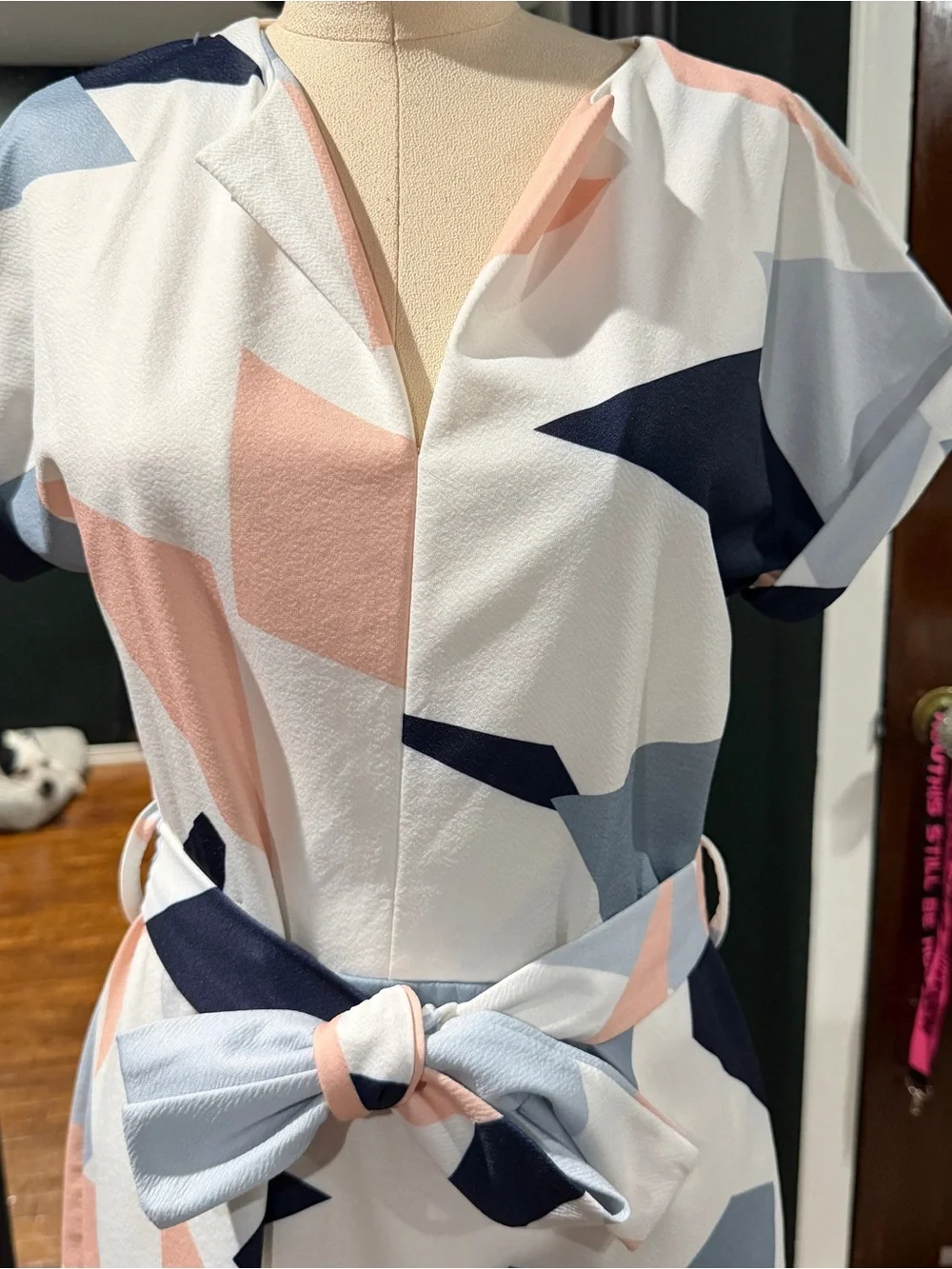 Abstract Print Midi Dress in Pink and Blue
